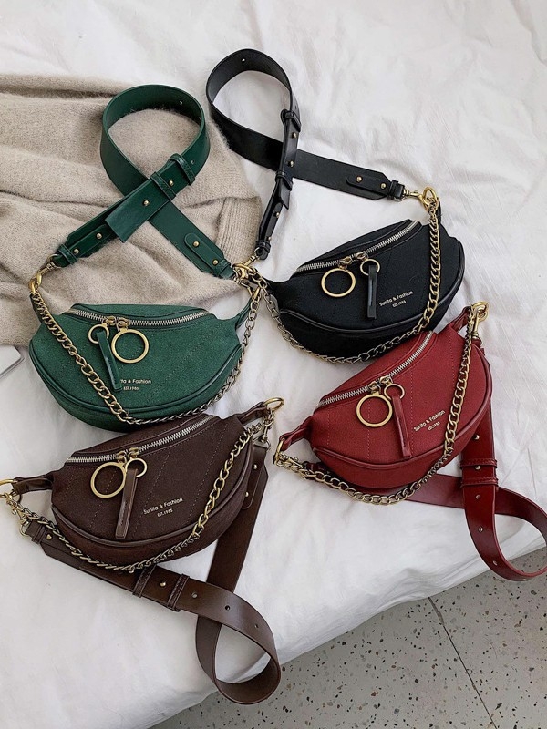 PU седловидна чанта с цип, мека триизмерна форма, подплата от полиестер, единична презрамка