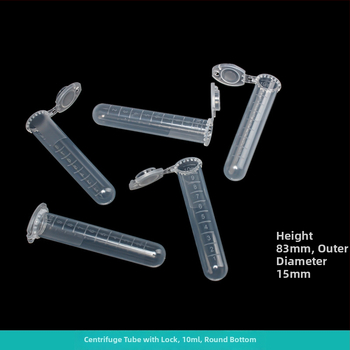 Sentrifūginis vamzdelis su integruotu dangteliu, atsparus sprogimams, su užrakto sagtimi, konusinio dugno su graduacijomis, pakuotė 500 vnt