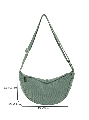 Corduroy pečių krepšys dumpling stiliui, miesto paprastumas, atspari vandeniui užtrauktukui, vidinė telefono kišenė, vienas peties dirželis