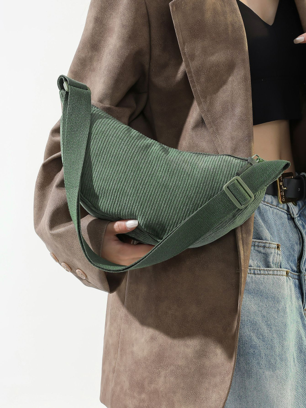 Corduroy pečių krepšys dumpling stiliui, miesto paprastumas, atspari vandeniui užtrauktukui, vidinė telefono kišenė, vienas peties dirželis