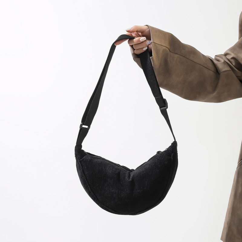Corduroy pečių krepšys dumpling stiliui, miesto paprastumas, atspari vandeniui užtrauktukui, vidinė telefono kišenė, vienas peties dirželis