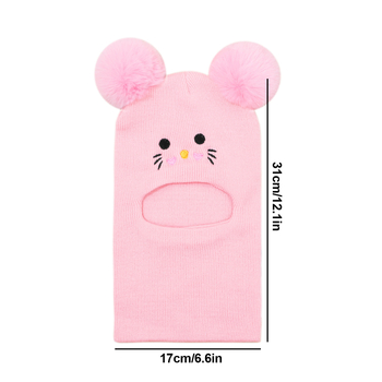 Капюшон - Бродирана котешка картина върху плетена топла зимна шапка за бебета, акрилово влакно >96%, жакардов трикотаж, за възрасти 6–12 месеца до 4–6 години