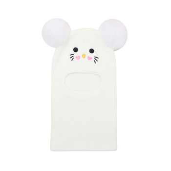 Капюшон - Бродирана котешка картина върху плетена топла зимна шапка за бебета, акрилово влакно >96%, жакардов трикотаж, за възрасти 6–12 месеца до 4–6 години