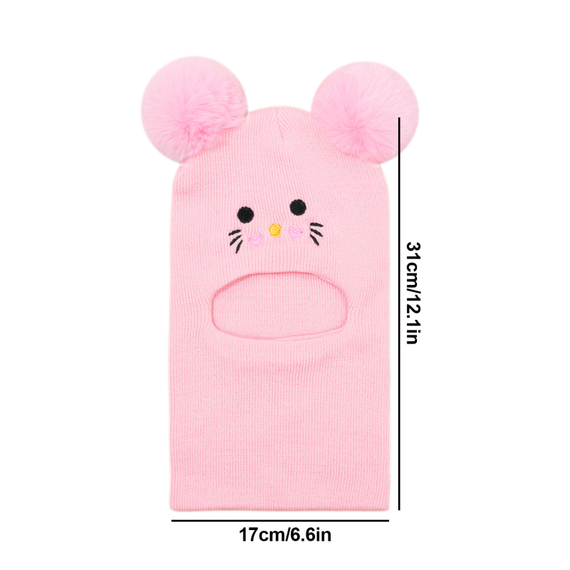 Капюшон - Бродирана котешка картина върху плетена топла зимна шапка за бебета, акрилово влакно >96%, жакардов трикотаж, за възрасти 6–12 месеца до 4–6 години