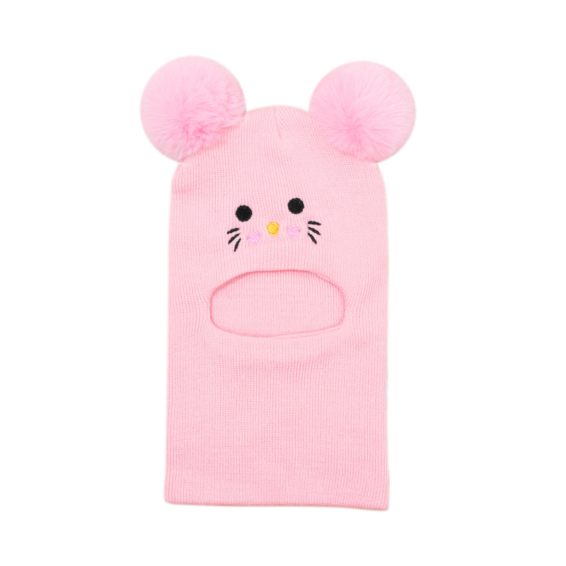 Капюшон - Бродирана котешка картина върху плетена топла зимна шапка за бебета, акрилово влакно >96%, жакардов трикотаж, за възрасти 6–12 месеца до 4–6 години