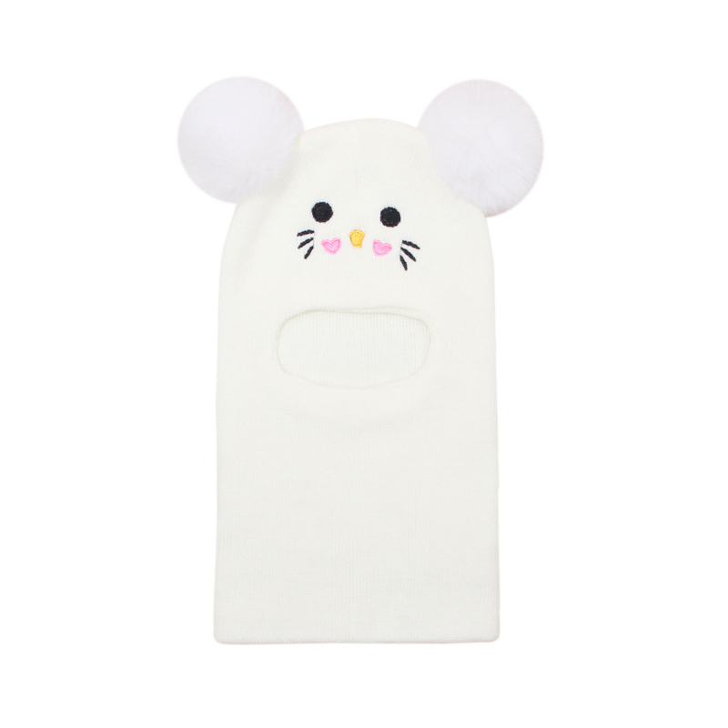 Капюшон - Бродирана котешка картина върху плетена топла зимна шапка за бебета, акрилово влакно >96%, жакардов трикотаж, за възрасти 6–12 месеца до 4–6 години