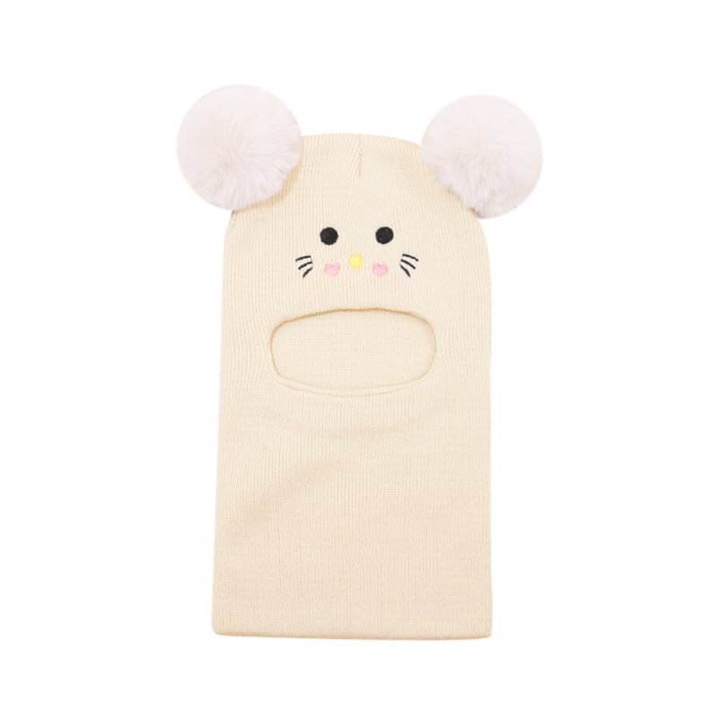 Капюшон - Бродирана котешка картина върху плетена топла зимна шапка за бебета, акрилово влакно >96%, жакардов трикотаж, за възрасти 6–12 месеца до 4–6 години