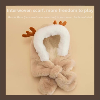 Vaikų žieminė kepurė su šaliku vienoje, ausų apsauga, kupolo stiliaus, poliesterio audinys, amžiaus grupė 4–6 ir 8–10 metų