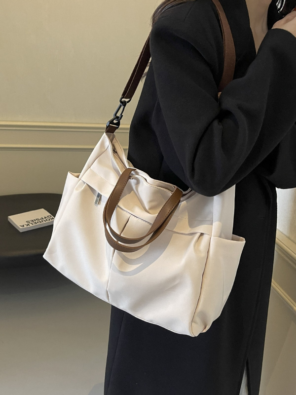 Найлонова чанта за рамо, урбан стил, хоризонтално квадратна форма, цип за затваряне, вътрешен джоб с цип