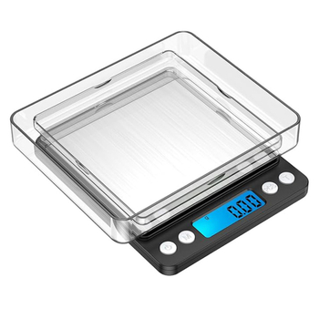 Skaitmeninės kišeninės svarstyklės, tikslumas 0.01 g, talpa 500 g / 3 kg, matmenys 12.8×10.6×1.8 cm, maitinimas 2× AAA baterijos