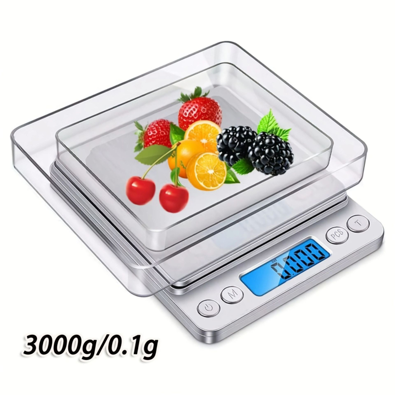 Skaitmeninės kišeninės svarstyklės, tikslumas 0.01 g, talpa 500 g / 3 kg, matmenys 12.8×10.6×1.8 cm, maitinimas 2× AAA baterijos