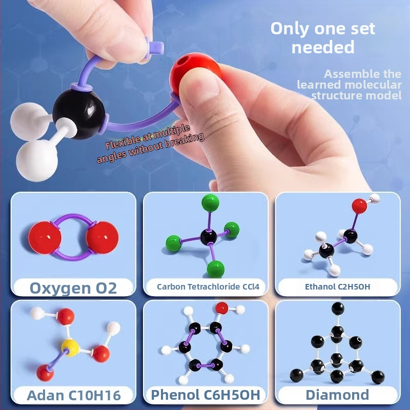 Model molekuly s guľami a tyčinkami pre organickú chémiu, učebné pomôcky pre gymnázium a stredné školy, plast