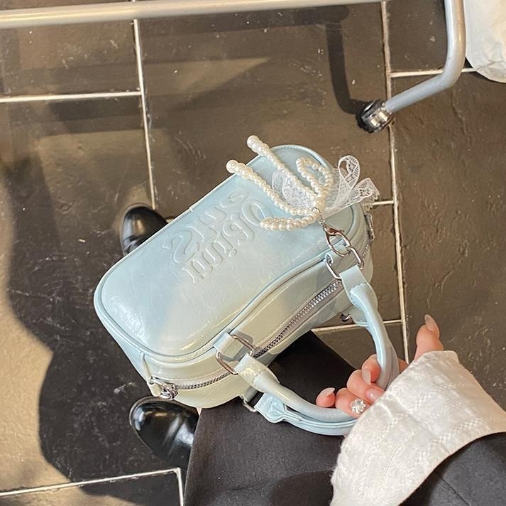 Geantă bowling pentru femei – stil urban simplu, PU material, formă pătrată orizontală, închidere cu fermoar, buzunar interior cu fermoar