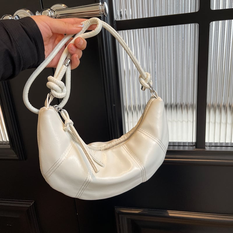 Városi PU félhold táska keresztpánttal, cipzárral, poliészter bélés, vízszintes négyzet alakú, nyár 2024