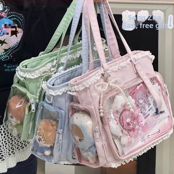 Японски стил прозрачна Tote чанта за аниме конвенции и ежедневна употреба, кибер-функционален стил, полиестер, подплата от найлон, цип за затваряне, подходяща за свободно пътуване