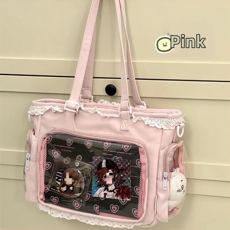 Японски стил прозрачна Tote чанта за аниме конвенции и ежедневна употреба, кибер-функционален стил, полиестер, подплата от найлон, цип за затваряне, подходяща за свободно пътуване