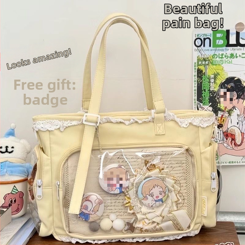 Японски стил прозрачна Tote чанта за аниме конвенции и ежедневна употреба, кибер-функционален стил, полиестер, подплата от найлон, цип за затваряне, подходяща за свободно пътуване