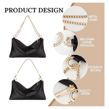 Βραδινή τσάντα με αλυσίδα από μαργαριάρια — ορθογώνιο σχήμα, PU υλικό, φερμουάρ, εσωτερική θήκη για κινητό