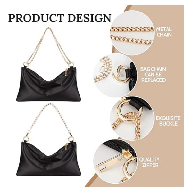 Βραδινή τσάντα με αλυσίδα από μαργαριάρια — ορθογώνιο σχήμα, PU υλικό, φερμουάρ, εσωτερική θήκη για κινητό