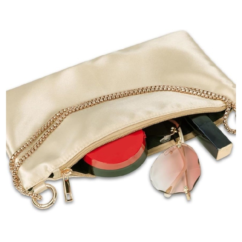 Βραδινή τσάντα με αλυσίδα από μαργαριάρια — ορθογώνιο σχήμα, PU υλικό, φερμουάρ, εσωτερική θήκη για κινητό