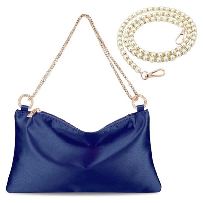 Βραδινή τσάντα με αλυσίδα από μαργαριάρια — ορθογώνιο σχήμα, PU υλικό, φερμουάρ, εσωτερική θήκη για κινητό