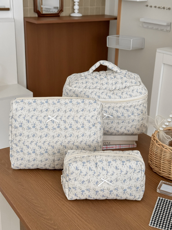 Virágmintás pamut kozmetikai táska, poliészter bélés, lélegző, ultra könnyű