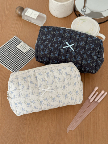 Козметична чанта от памук с флорална шарка, подплата от полиестер, дишаща, супер лека