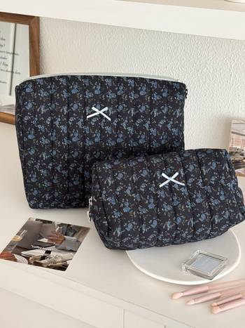 Козметична чанта от памук с флорална шарка, подплата от полиестер, дишаща, супер лека