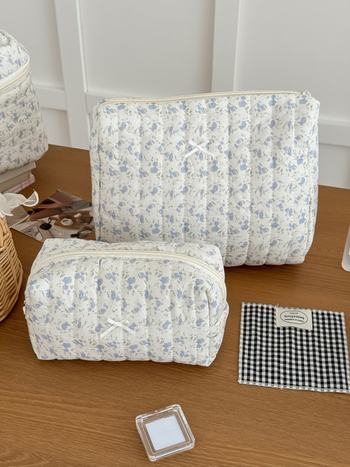 Козметична чанта от памук с флорална шарка, подплата от полиестер, дишаща, супер лека