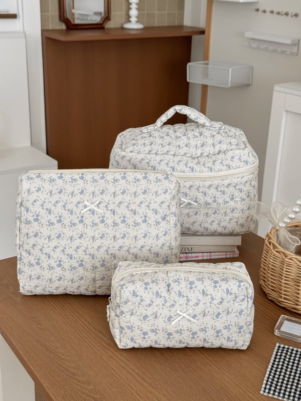 Virágmintás pamut kozmetikai táska, poliészter bélés, lélegző, ultra könnyű