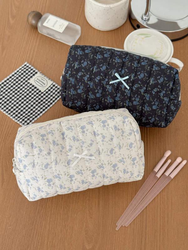 Virágmintás pamut kozmetikai táska, poliészter bélés, lélegző, ultra könnyű