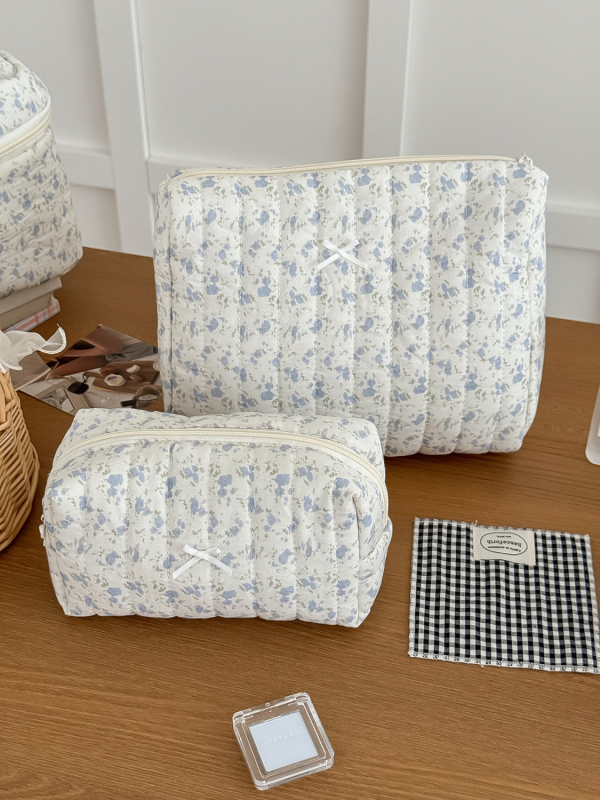 Virágmintás pamut kozmetikai táska, poliészter bélés, lélegző, ultra könnyű