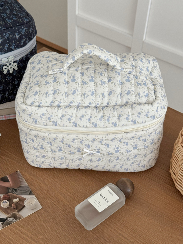 Virágmintás pamut kozmetikai táska, poliészter bélés, lélegző, ultra könnyű