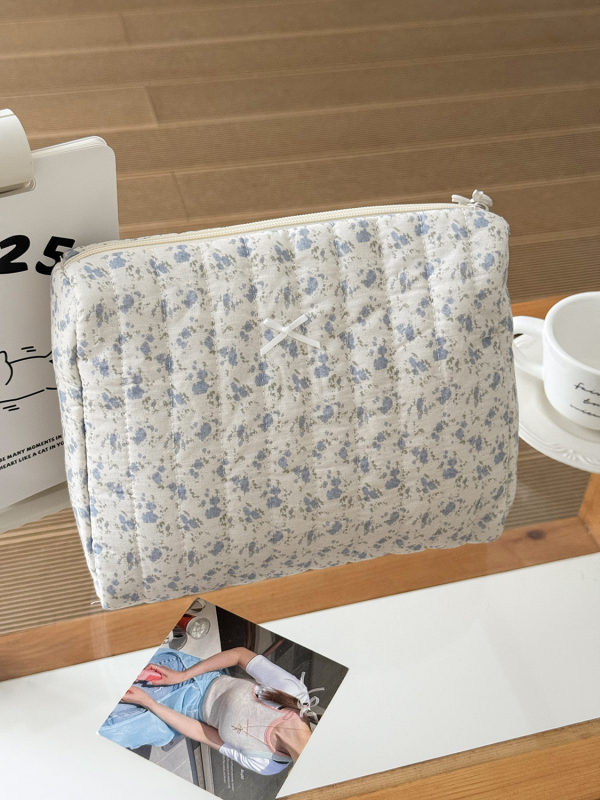 Virágmintás pamut kozmetikai táska, poliészter bélés, lélegző, ultra könnyű