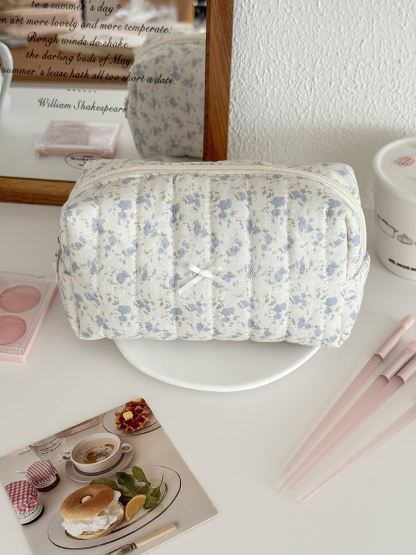 Virágmintás pamut kozmetikai táska, poliészter bélés, lélegző, ultra könnyű
