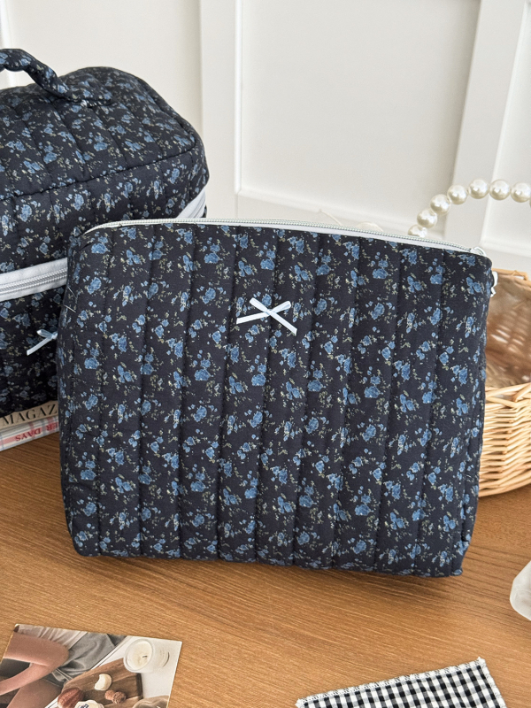 Virágmintás pamut kozmetikai táska, poliészter bélés, lélegző, ultra könnyű