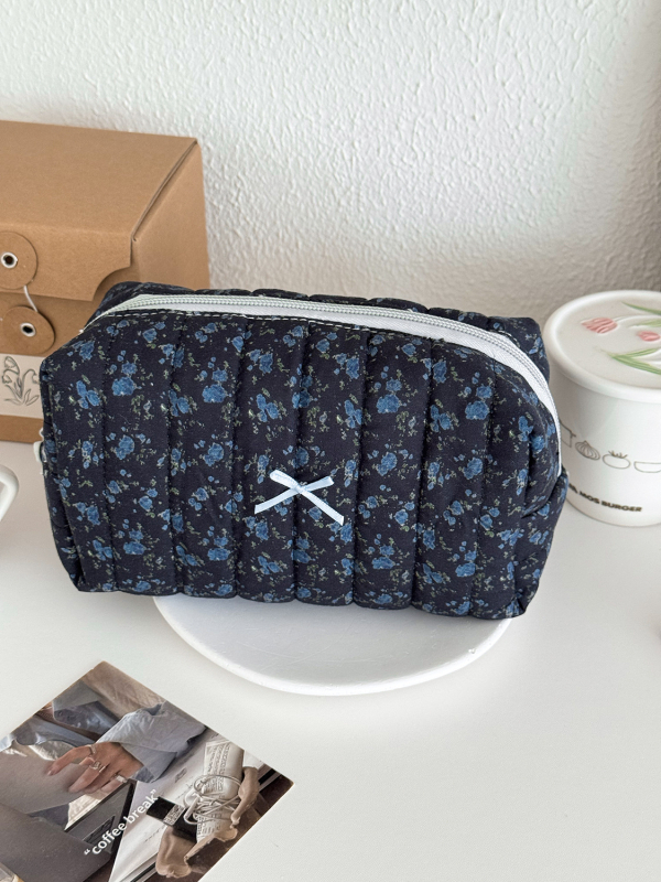 Virágmintás pamut kozmetikai táska, poliészter bélés, lélegző, ultra könnyű