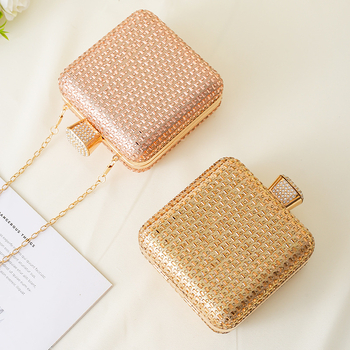 Γυναικεία βραδινή τσάντα με τετράγωνο σχήμα και διακοσμητικά διαμάντια, ώμου τσάντα με θήκη για κινητό και κλείσιμο με λουκέτο