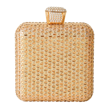 Γυναικεία βραδινή τσάντα με τετράγωνο σχήμα και διακοσμητικά διαμάντια, ώμου τσάντα με θήκη για κινητό και κλείσιμο με λουκέτο