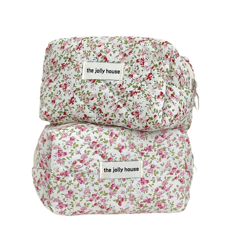 Utazási kozmetikai neszesszer, pamutból, poliészter béléssel, masnis mintázat, friss és édes stílus