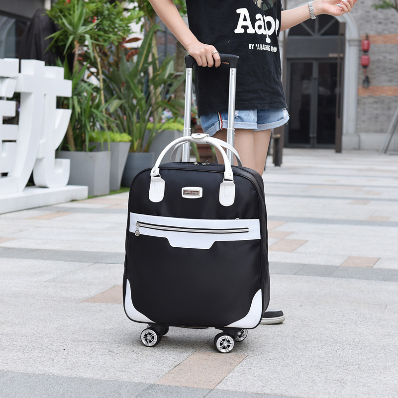 Bagaj în stil retro cu roți universale, deschidere cu fermoar, material Oxford, deschidere frontală, mare capacitate