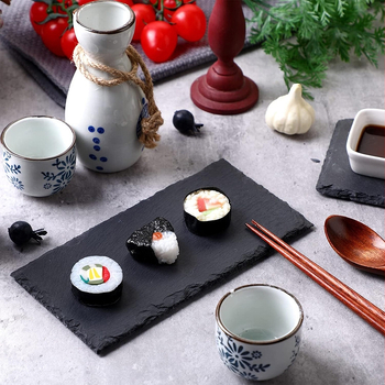 Πιάτο σερβιρίσματος από σχιστόλιθο για sushi και tempura, ιαπωνικού στυλ (Υλικό: σχιστόλιθος; Πάχος: 5–7 mm; Διαθέσιμη παραμετροποίηση λογότυπου; Κατάλληλο για ξενοδοχεία/εστιατόρια)