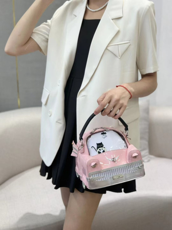 PU anyagú autó alakú kézitáska, utcai divat stílus, mini autó dizájn, cipzáras záródás, poliészter bélés