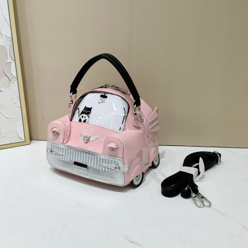 PU anyagú autó alakú kézitáska, utcai divat stílus, mini autó dizájn, cipzáras záródás, poliészter bélés