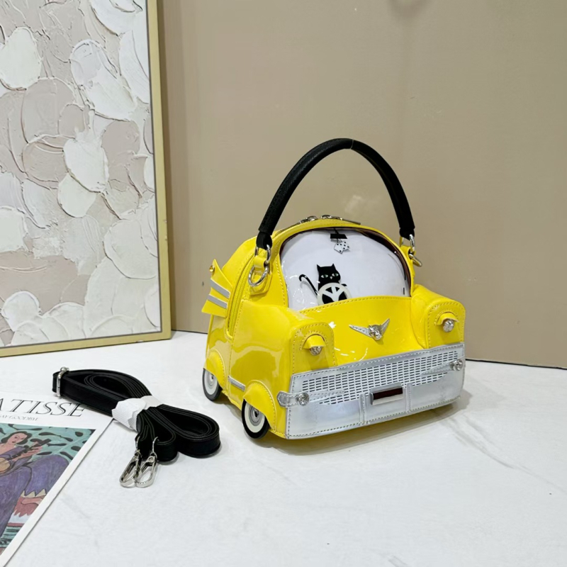 PU anyagú autó alakú kézitáska, utcai divat stílus, mini autó dizájn, cipzáras záródás, poliészter bélés
