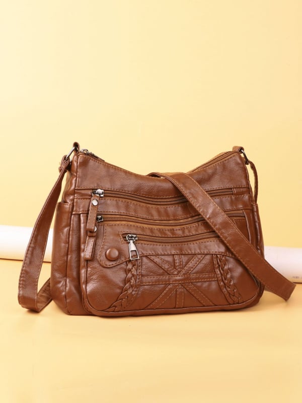 Geantă din piele PU, pătrat orizontal, stil urban minimalist, închidere cu fermoar, căptușeală din poliester, buzunar interior cu fermoar, buzunar pentru telefon, buzunar pentru buletin, construcție moale, curea de umăr unică, geantă crossbody cu compartim