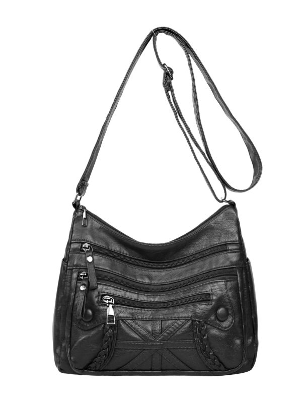 Geantă din piele PU, pătrat orizontal, stil urban minimalist, închidere cu fermoar, căptușeală din poliester, buzunar interior cu fermoar, buzunar pentru telefon, buzunar pentru buletin, construcție moale, curea de umăr unică, geantă crossbody cu compartim