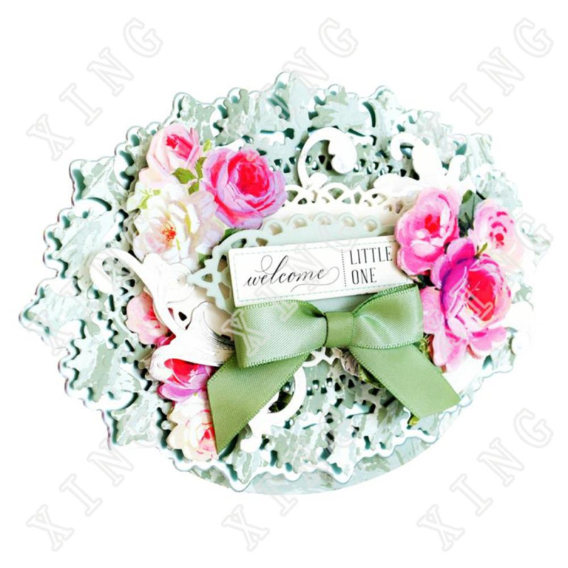 Kalup za kartice, metalni, pravokutni 2D koncentrični okvir, tema ptičja kućica, ručna izrada