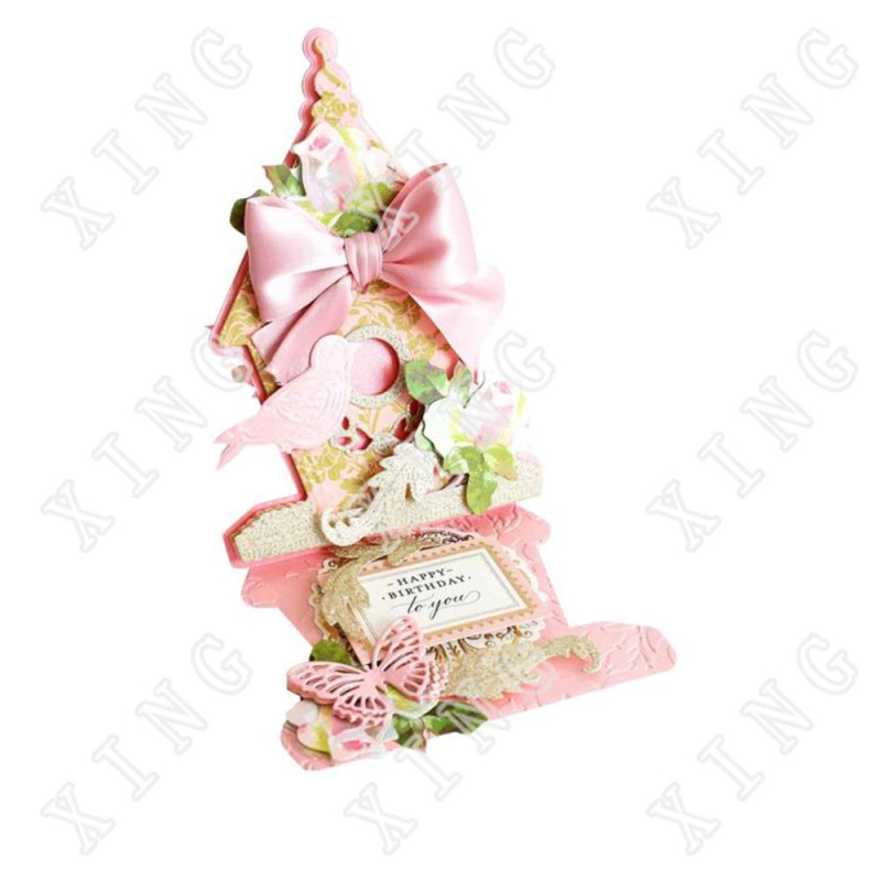 Kalup za kartice, metalni, pravokutni 2D koncentrični okvir, tema ptičja kućica, ručna izrada