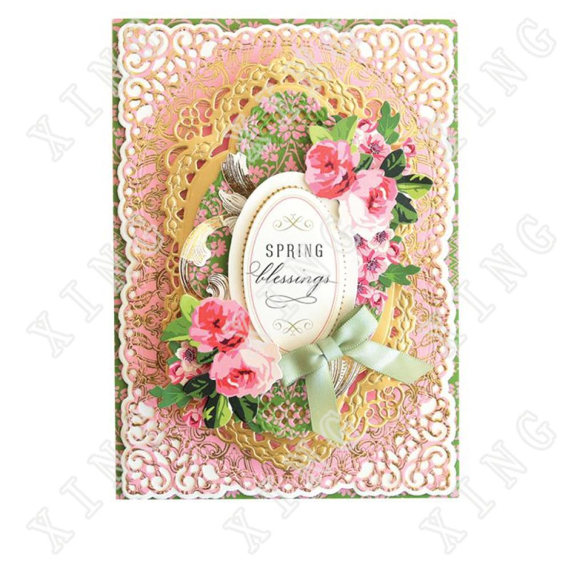 Kalup za kartice, metalni, pravokutni 2D koncentrični okvir, tema ptičja kućica, ručna izrada